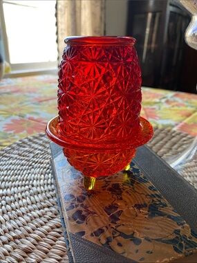 Vintage LE Smith, Aberina, Daisy, and button footed fairy lamp